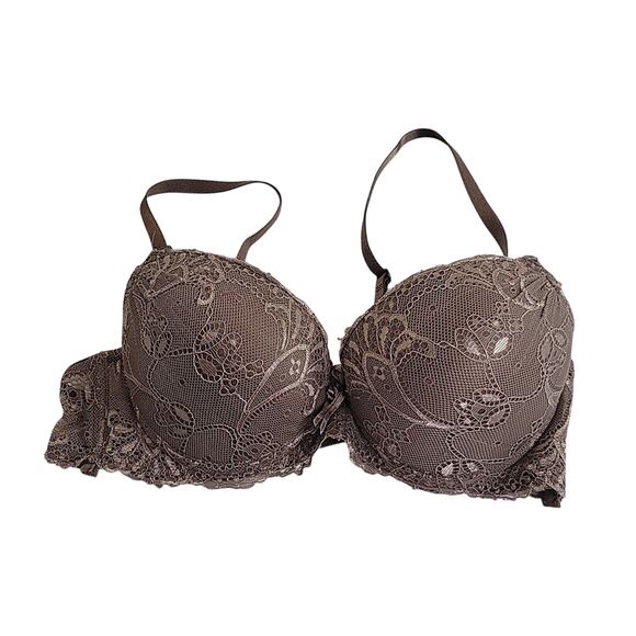 Underwire Push Up Bra Brown Floral Lace Convertible Full Coverage Size 36B - Picture 1 of 7